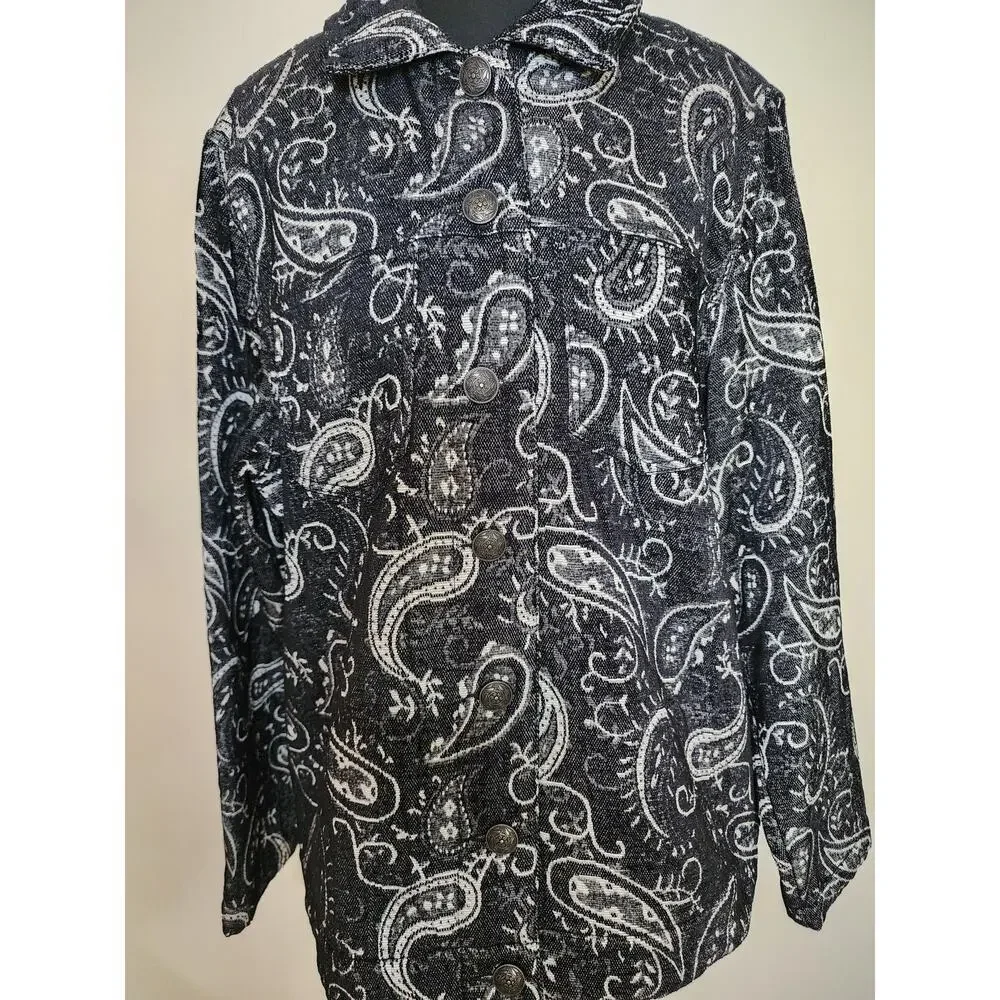 Draper's‎ & Diamonds Large Paisley Woven Black & White Button Down Blazer